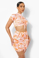 Thumbnail for your product : boohoo Marble Print Ruched Crop & Mini Skirt