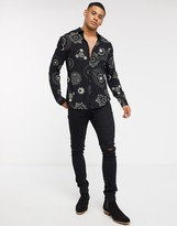 Thumbnail for your product : New Look long sleeve cosmic zodiac print shirt in black