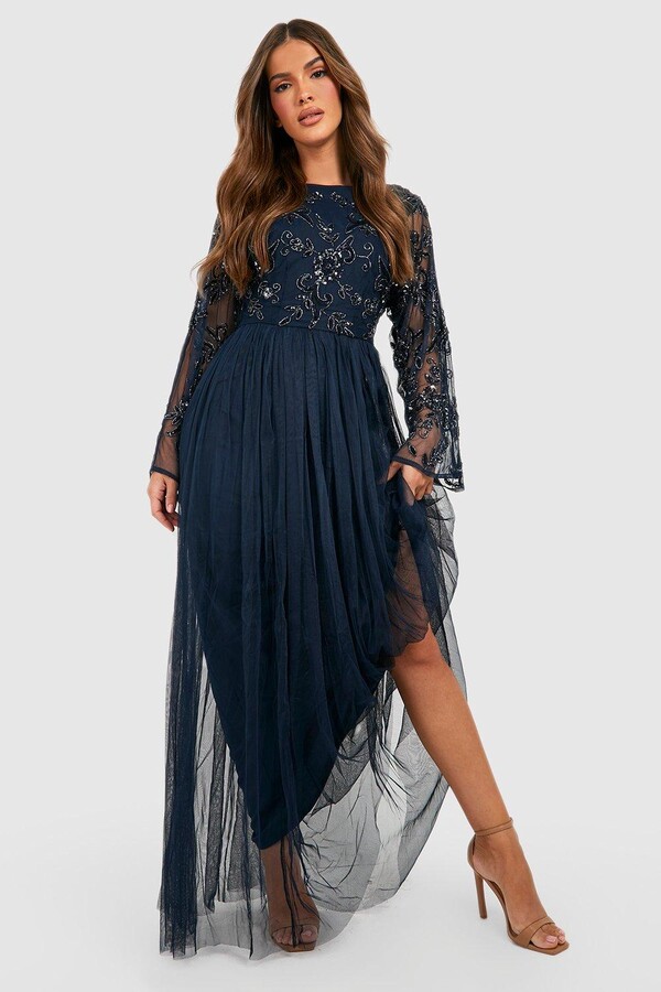 boohoo Bridesmaid Hand Embellished Long Sleeve Maxi Dress - ShopStyle