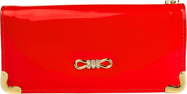 Vangoddy Women’s Red Glossy Patent Leather Wallet With Card Holder Organizers and Convertible Vegan Leather Strap Wristlet