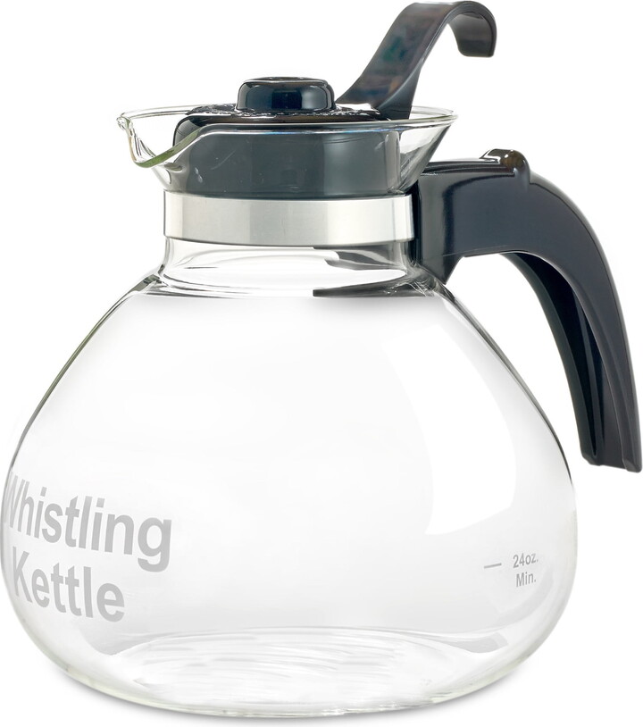 Café Brew Glass Stove Top Whistling Tea Kettle, 12 Cup/48oz, German Made Borosilicate Glass