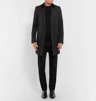 Saint Laurent Slim-fit Velvet-trimmed Wool-gabardine Coat - Black