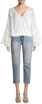 Thumbnail for your product : Ramy Brook Crystal Embroidered Bell-Sleeve Top
