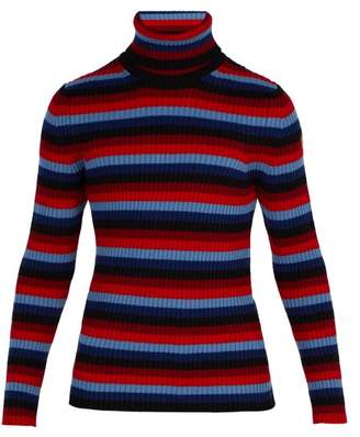Moncler 3 Grenoble - Intarsia Striped Roll Neck Wool Blend Sweater - Mens - Red Stripe