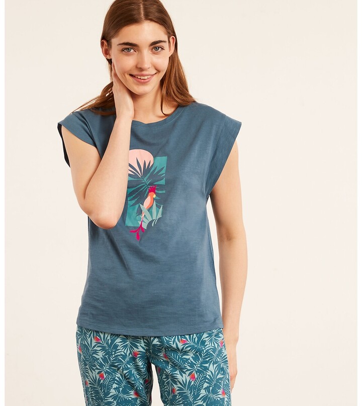 Etam Blaise Printed Pyjama Top in Organic Cotton with Short Sleeves -  ShopStyle