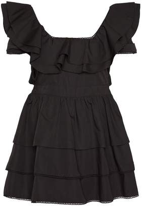 PrettyLittleThing Petite Black Square Neck Tiered Frill Dress