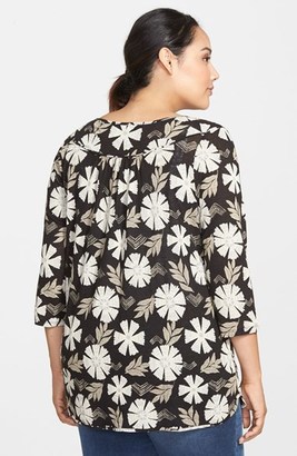 Lucky Brand Black Floral Print Top (Plus Size)