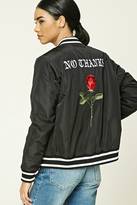 Thumbnail for your product : Forever 21 FOREVER 21+ No Thanks Satin Bomber Jacket