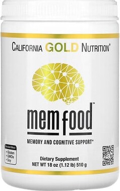California Gold Nutrition, MEM Food, Memory & Cognitive Support with MEM Blend, L-Serine, Organic Lion's Mane and Blueberry Juice Powder, 1.12 lb (510 g)