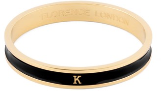 Initial K Bangle 18Ct Gold Plated With Black Enamel