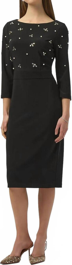 Joseph Ribkoff Embellished 3/4 Sleeves Midi Dress In Black
