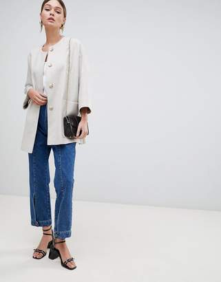 Helene Berman Wool Blend Kimono Coat With Cropped Sleeves