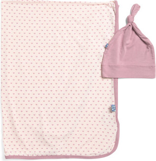 TJMAXX Tiny Hearts Swaddling Blanket And Knot Hat Set, Spandex/Viscose