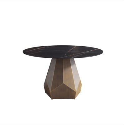 53" Round Marble Dining Table with Metal Base, Artificial Marble for 6 People, Dining Room/Living Room Kitchen Dining Table(Dining Table Only)