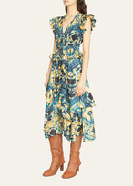 Thumbnail for your product : Ulla Johnson Avia Printed Silk Tiered Midi Dress