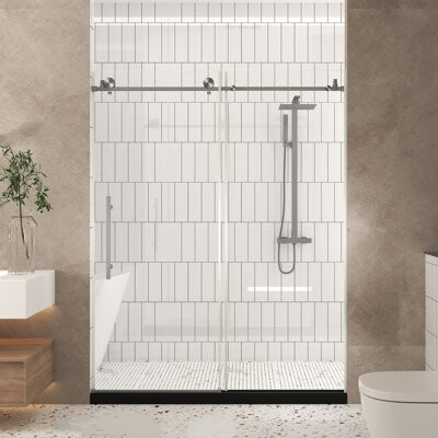 TONWIN Frameless Shower Door 60 In. Wide X 76 In. High 1/4 In. (6 Mm) Clear Tempered Glass