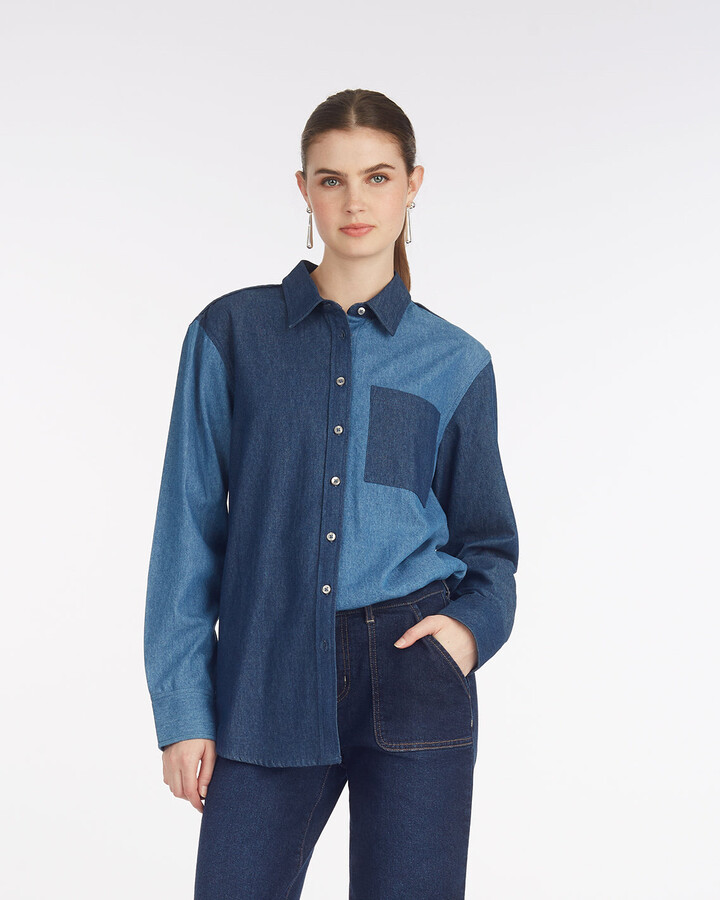 Draper James Lynn Long Sleeve Top in Chambray