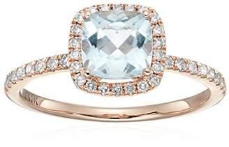 10k Rose Gold Aquamarine and Diamond Cushion Halo Engagement Ring (1/4cttw