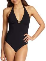 Thumbnail for your product : Tory Burch One-Piece Logo Halter Swimsuit