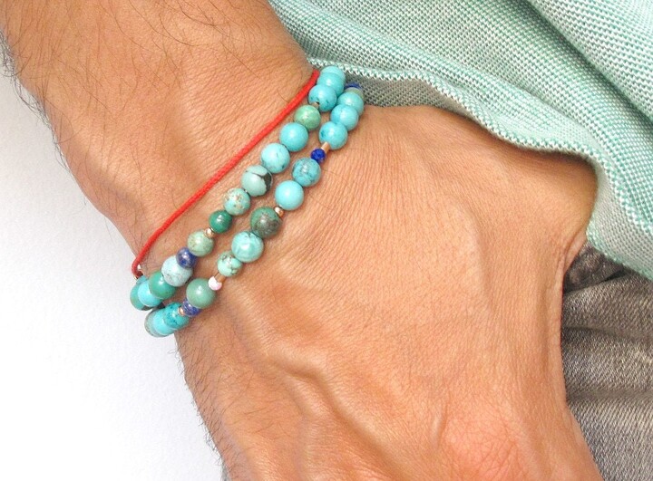 Etsy 14K Rose Gold Tube Beads Real Natural Turquoise Lapis Gemstone Bracelet Wrap