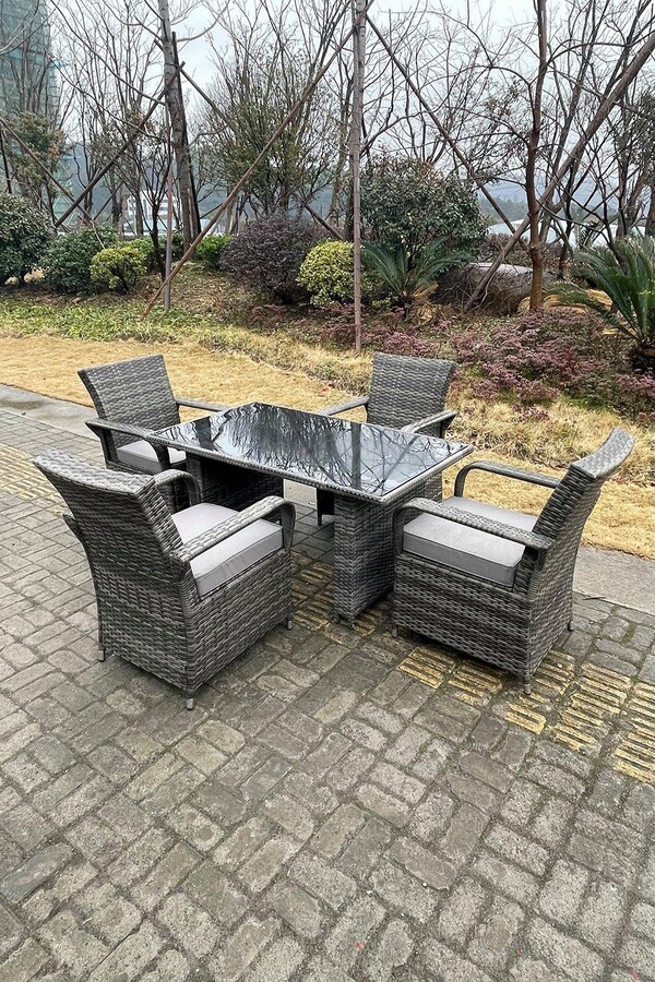 Fimous 4 Seat Rattan Dining Set Table And Chair Sets PE Wicker Patio