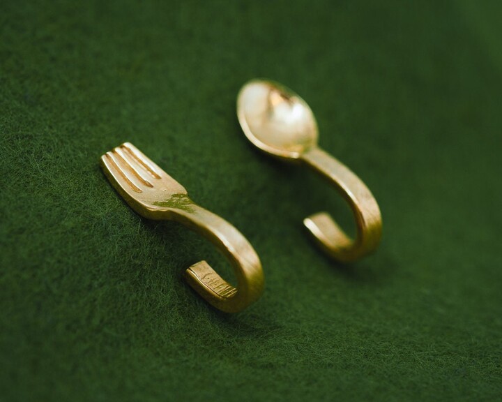 Etsy Spoon & Fork - Silver Gold Earrings Cutlery Post Pierce Japanese Asymmetrical Design Hypo-Allergenic