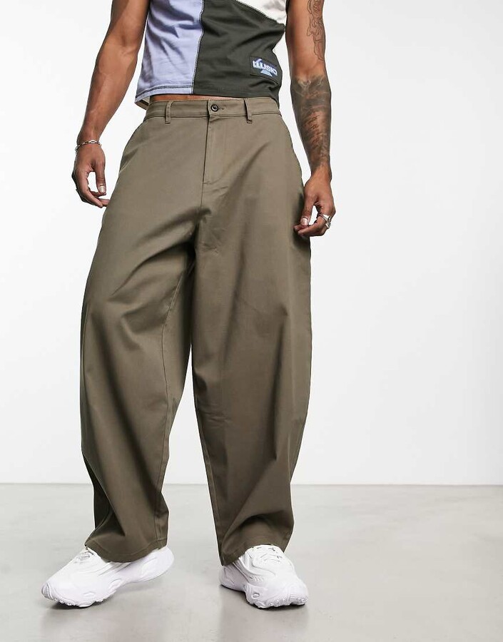 ASOS DESIGN oversized balloon chino pants in dark khaki - ShopStyle