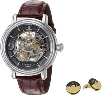 Thomas Laboratories Earnshaw Men's 'Longcase' Automatic Stainless Steel and Leather Dress Watch, Color:Brown (Model: ES-8011-SETA-01)