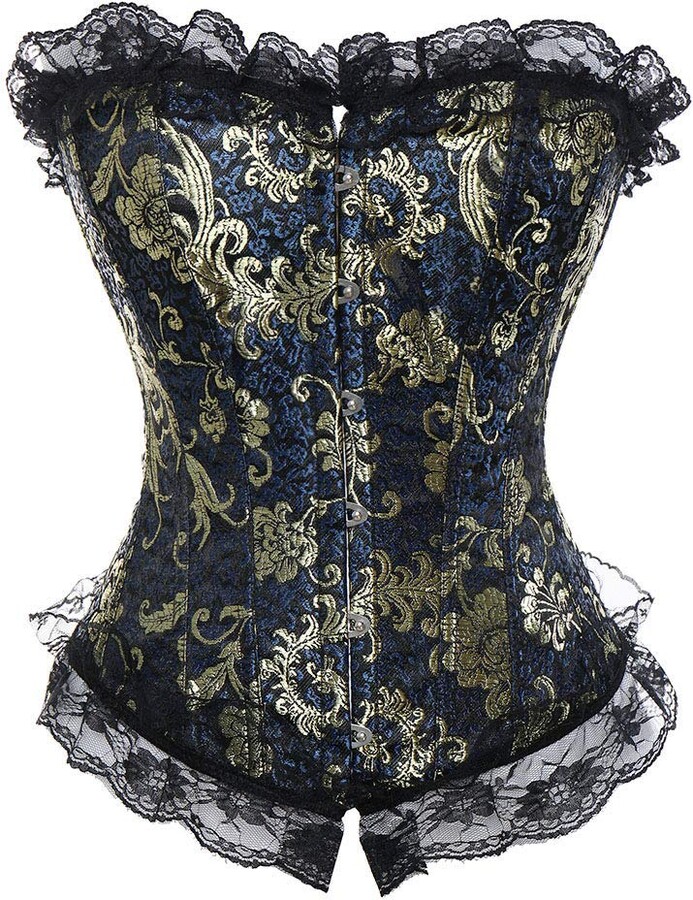 Sexy Floral Embroidered Gothic Lavender Corset Top Slimming