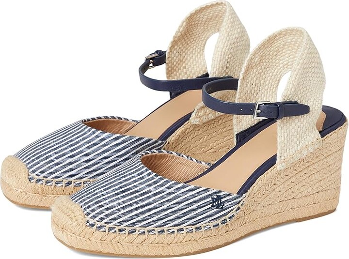 Lauren Ralph Lauren Robby Striped Canvas Jute Espadrille Women's Sandals Refined Navy/Natural/Refined Navy/Natural : 5 B - Medium
