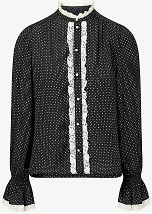 Me And Em Womens Black/Light Cream Micro Polka-Dot Lace Woven Blouse 16