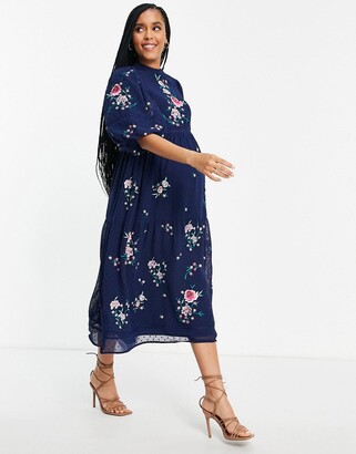 ASOS DESIGN Maternity pleated midi dress with a belt in bright