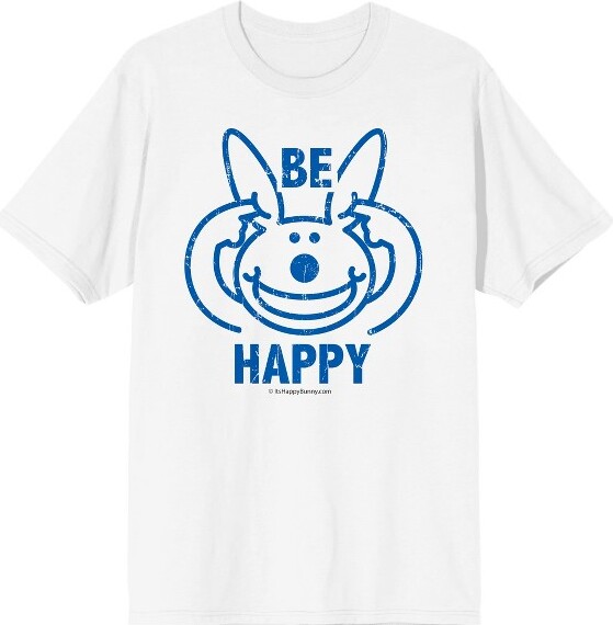 It's Happy Bunny It'sHappyBunnyBeHappyDon'tListenCrewNeckShortSleeveWomen'sWhiteT-shirt