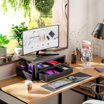 Inbox Zero Simple Trending Monitor Stand Riser and Computer Wood Desk Organizer