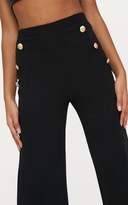 Thumbnail for your product : PrettyLittleThing Petite Black Military Button Wide Leg Trousers