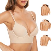 LUNNER'S SECRET Low Back Bras for Women-Seamless Wired Deep-V Plunge Invisible Backless Bras