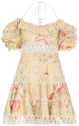 Zimmermann Jaya wave bodice halterneck cotton linen-blend dress
