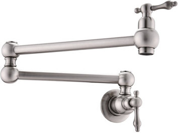 Ebern Designs Wall Mount Kitchen Pot Filler Faucet In Matte Black Foldable To Save Counter Space 360 Rotation Double Handles For Efficient Water Management Bras