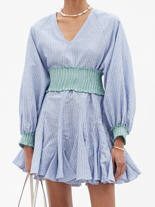 Rhode Resort Ella Flared Striped Cotton-blend Hopsack Dress - Blue Stripe
