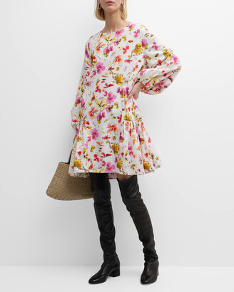 Merlette New York Byward Floral-Print Flounce Poplin Midi Dress