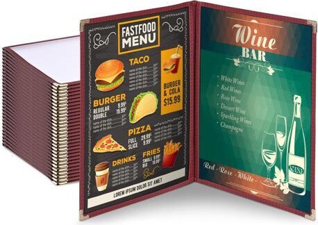 Yescom USA, Inc. 30 Nontoxic Menu Cover 8.5x11 2 Page 4 View Double Fold Stitch Corner Restaurant