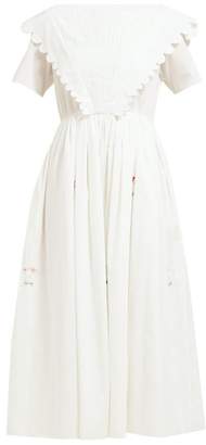 Horror Vacui Flabella Scalloped-edge Cotton Dress - Womens - White