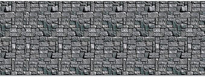 Beistle Brick Stone Wall Photography Backdrop Textured Look Photo Op Background for Weddings-Halloween Party Decorations, 4' x 30', Gray/Black