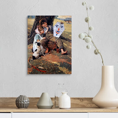 Red Barrel Studio Norman Rockwell Farm Boy And Girl Sitting On Crate Canvas Wall Art