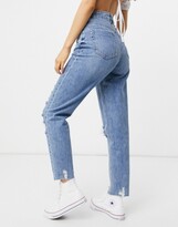Thumbnail for your product : Pimkie mom jean with rips in blue - MBLUE