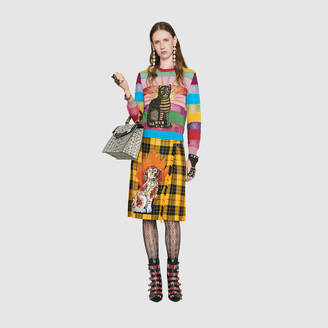 Gucci Embroidered tartan wool skirt