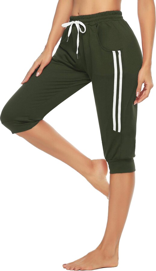 Doaraha Womens Sweatpants Capri Pants Cropped Jogger Running Pants Lounge Loose Fit Drawstring Waist with Side Pockets 