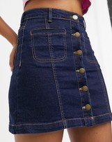 Thumbnail for your product : Brave Soul Bellance denim button through mini skirt in blue