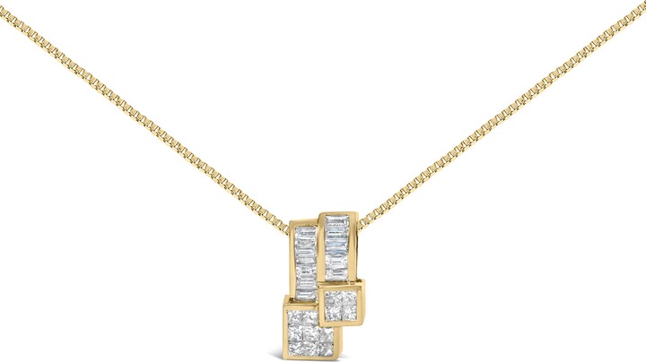 Haus of Brilliance 14K Yellow Gold 1 1/2 cttw Princess and Baguette Cut Diamond Geometric Pendant Necklace