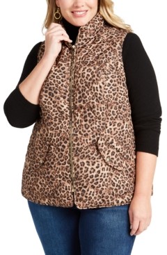 Charter Club Plus Size Leopard Print Puffer Vest, Created for Macy's